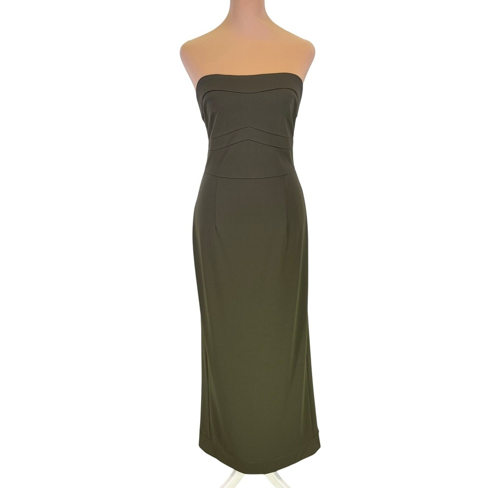 Grace Karin Strapless Maxi Dress‎ Size 12 Olive Green Gown Carolyn Bessette